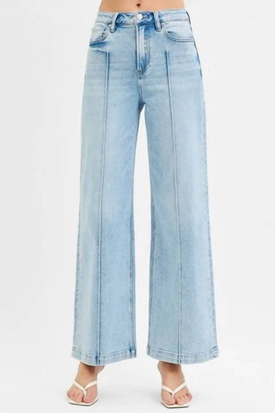 NEW RISEN high waist wide leg pintuck detailed jeans in light blue